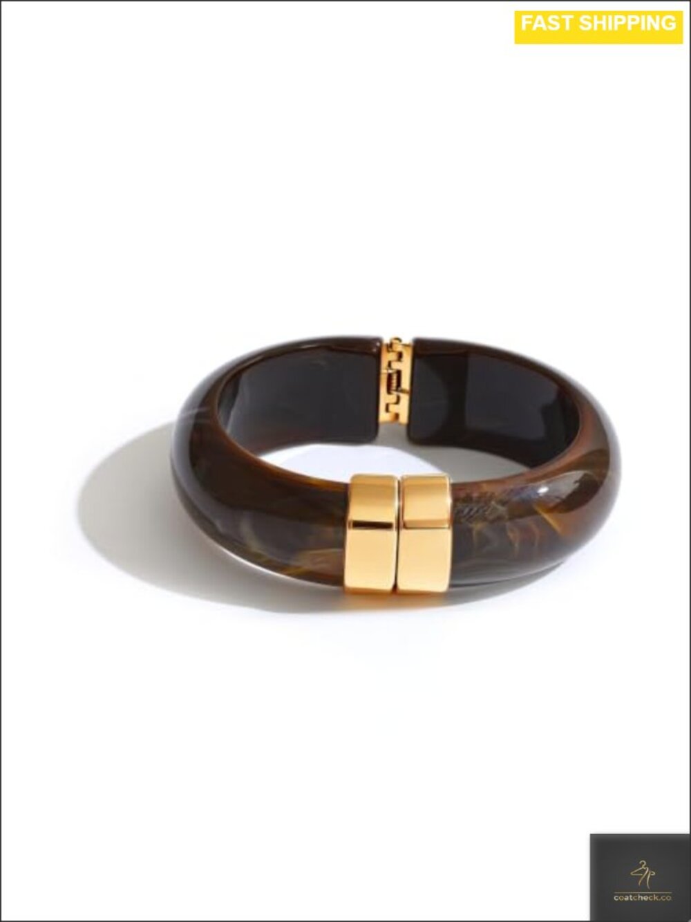 Chunky Resin Bangle Bracelet 18K Gold Plated Stainless Steel Vintage Stackable